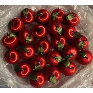 Shiny Red Satin Apple Christmas Holiday Ornaments Set of 23 Vintage